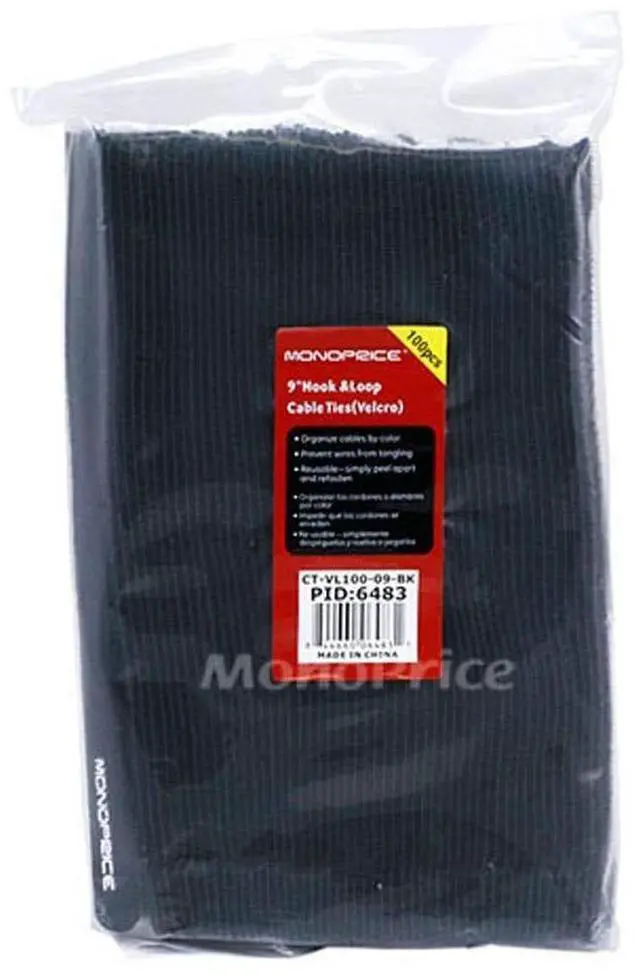 Alt view image 11 of 12 - Monoprice Hook and Loop Fastening Cable Ties, 9in, 100 pcs/pack, Black