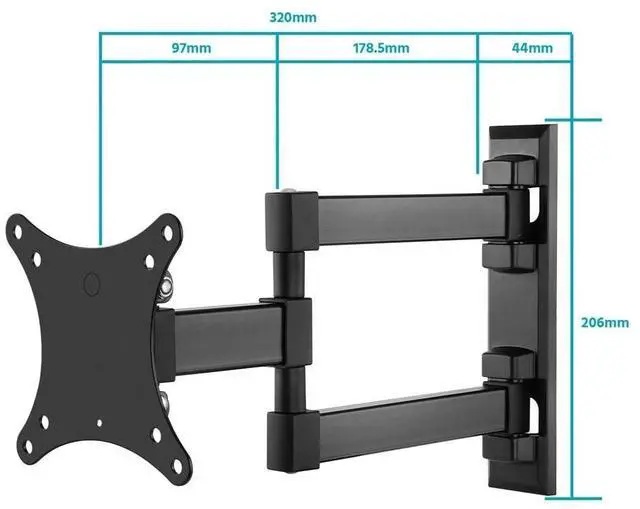 Alt view image 9 of 15 - Monoprice Compact Full Motion Single-Stud TV Wall Mount Bracket for 13" to 37" TVs up to 44lbs, Max VESA 100x100, Works with Concrete, Brick, and Wooden Studs