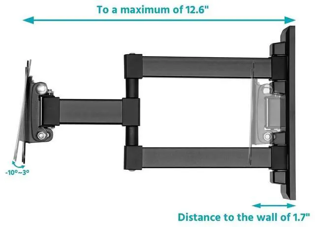 Alt view image 11 of 15 - Monoprice Compact Full Motion Single-Stud TV Wall Mount Bracket for 13" to 37" TVs up to 44lbs, Max VESA 100x100, Works with Concrete, Brick, and Wooden Studs