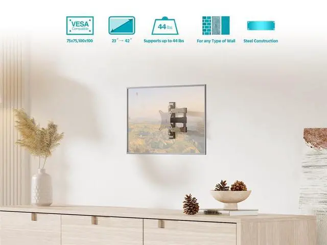 Alt view image 13 of 15 - Monoprice Compact Full Motion Single-Stud TV Wall Mount Bracket for 13" to 37" TVs up to 44lbs, Max VESA 100x100, Works with Concrete, Brick, and Wooden Studs