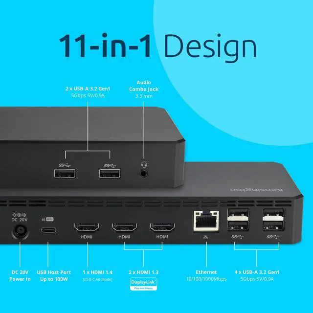 Alt view image 12 of 15 - Kensington Docking Station - for Notebook, Desktop PC, Monitor, Printer, Speaker - USB Type C - 3 Displays Supported - Windows, ChromeOS, macOS - 100W