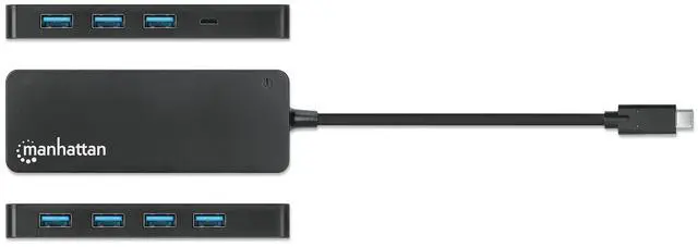 Alt view image 12 of 13 - Manhattan 7-Port USB 3.2 Gen 1 Type-C Hub - for Tablet/Notebook/Desktop PC/Keyboard/Mouse/Flash Drive - USB Type C - 7 x USB Type-A Ports - USB Type-A - 1 x USB Type-C Ports - USB Type-C - Black - Wir