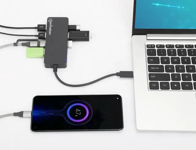 Alt view image 13 of 13 - Manhattan 7-Port USB 3.2 Gen 1 Type-C Hub - for Tablet/Notebook/Desktop PC/Keyboard/Mouse/Flash Drive - USB Type C - 7 x USB Type-A Ports - USB Type-A - 1 x USB Type-C Ports - USB Type-C - Black - Wir