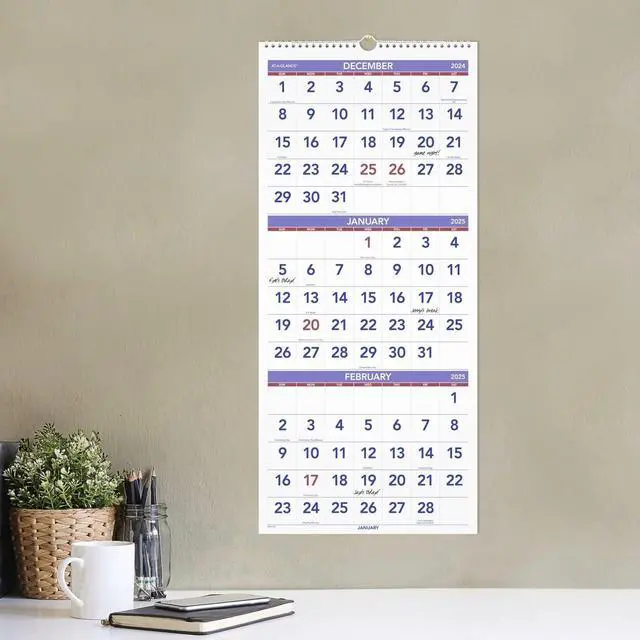 Alt view image 3 of 5 - AT-A-GLANCE® 2026 Three Month Reference Vertical Wall Calendar, Large, 12" x 27"