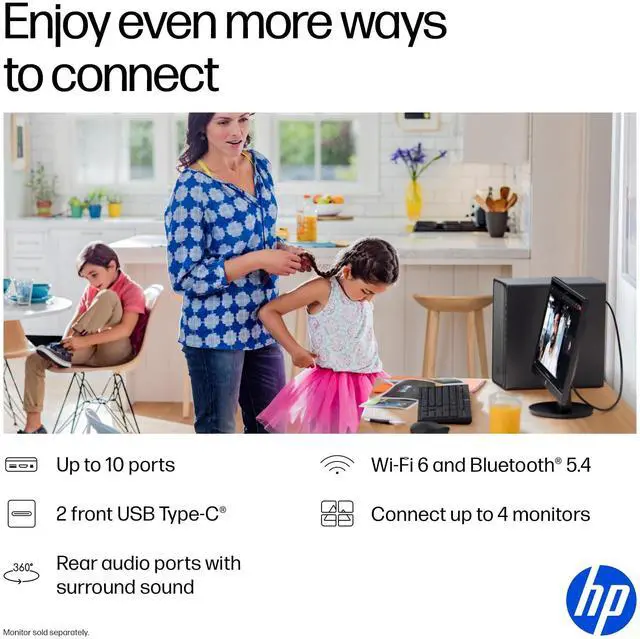 Alt view image 7 of 11 - HP OmniDesk M02-0000a M02-0310 Desktop Computer - AMD Ryzen 5 8500G - 8 GB - 512 GB SSD - Gray Wood, Jack Black - AMD Chip - Windows 11 Home - AMD Radeon Graphics DDR5 SDRAM - IEEE 802.11 a/b/g/n/ax