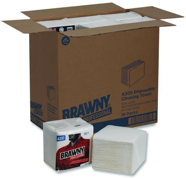 Main image of Professional Cleaning Towels 1-Ply 12 x 13 White 50/Pack 18 Packs/Carton 28612