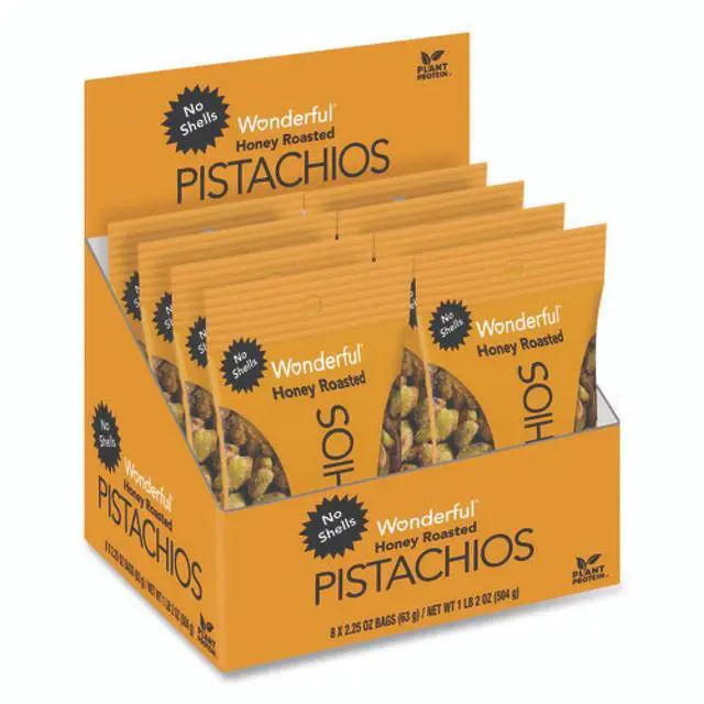 Alt view image 2 of 2 - Wonderful No Shells Pistachios Honey-Roasted 2.25 oz Bag 24/Carton PAR91086