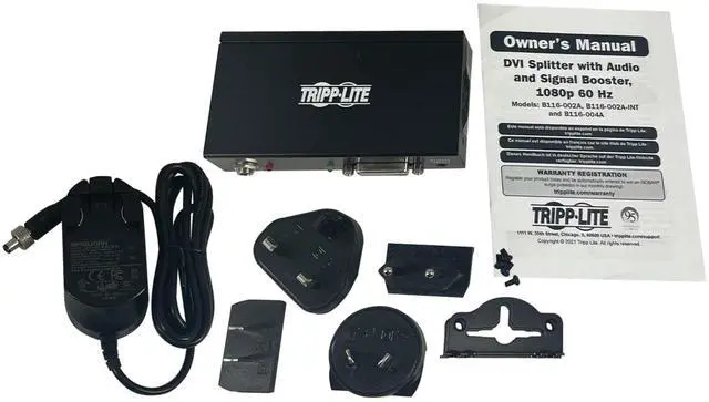 Alt view image 7 of 9 - Tripp Lite 2-Port DVI Splitter, 1080p @ 60Hz Quality, 1 DVI-D to 2 DVI-D Displays, International Plug Adapters for North America EU UK & Australia, TAA Compliant, 1-Year Warranty (B116-002A-INT)