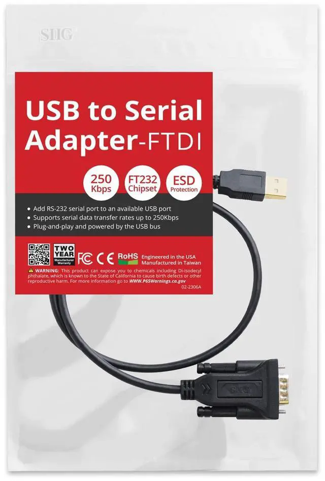 Alt view image 7 of 7 - SIIG USB to RS-232 Serial Adapter Cable FTDI FT232 TAA compliant