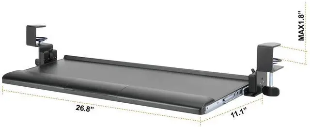 Alt view image 2 of 13 - Desk Clamp Five-Position Tilting Keyboard Tray 26.8" x 11.1 Black KT175