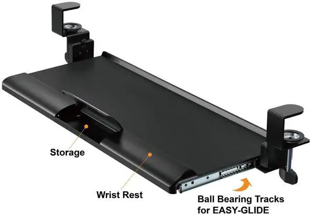 Alt view image 3 of 13 - Desk Clamp Five-Position Tilting Keyboard Tray 26.8" x 11.1 Black KT175