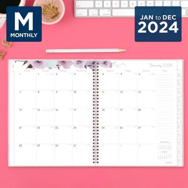 Alt view image 3 of 7 - Mina Weekly/Monthly Planner Main Floral Artwork 11 x 8.5 White/Violet/Peach Cover 12-Month Jan to Dec: 2024 1134905