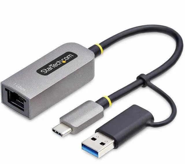 Alt view image 4 of 10 - StarTech USB-C to Ethernet Adapter with USB-A Dongle, 10/100/1000Mbps, USB 3.0 to Gigabit Ethernet Network Adapter, 6in/15cm Attached Cable, USB GbE Adapter - C21GA-USB-ETHERNET