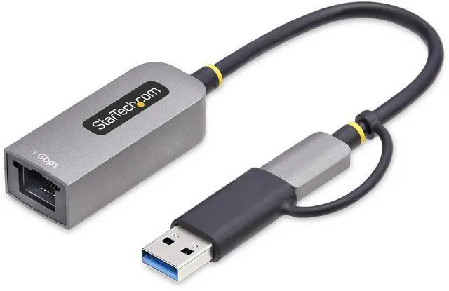 Alt view image 5 of 10 - StarTech USB-C to Ethernet Adapter with USB-A Dongle, 10/100/1000Mbps, USB 3.0 to Gigabit Ethernet Network Adapter, 6in/15cm Attached Cable, USB GbE Adapter - C21GA-USB-ETHERNET