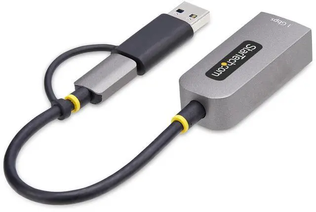 Alt view image 6 of 10 - StarTech USB-C to Ethernet Adapter with USB-A Dongle, 10/100/1000Mbps, USB 3.0 to Gigabit Ethernet Network Adapter, 6in/15cm Attached Cable, USB GbE Adapter - C21GA-USB-ETHERNET