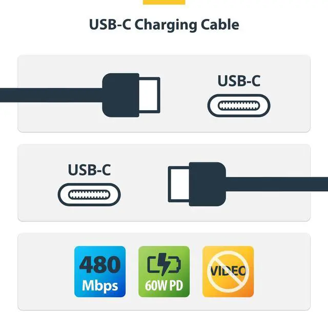 Alt view image 4 of 7 - StarTech 15ft (4.5m) USB-C Charging Cable, Charge & Sync, 60W (3A) PD, USB 2.0 Laptop Charger Cable, TPE Jacket - Black USB C Charging Cord Model USB2CC15FBKE