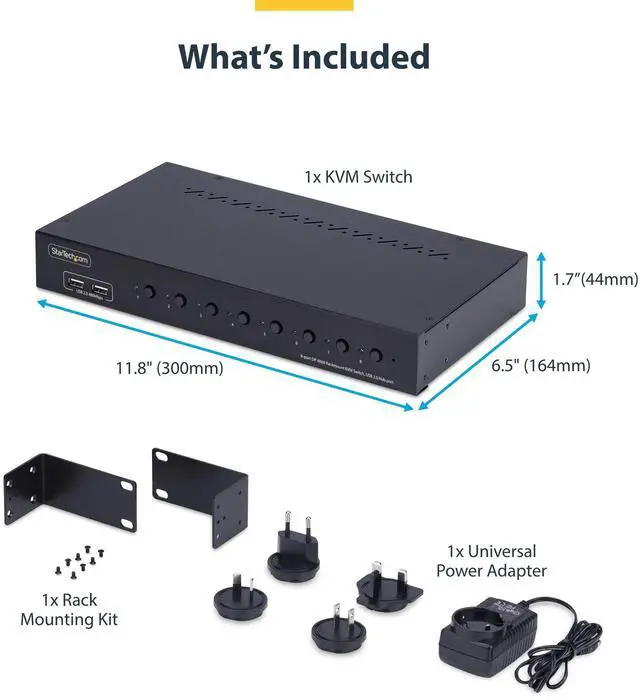 Alt view image 5 of 8 - StarTech 8-Port DisplayPort KVM Switch with 1U Rack Mount Kit, 4K 60Hz DP 1.2, Push-Button & Hotkey Switching, 4-Port USB Hub, OS Independent, TAA Compliant - R8AD122-KVM-SWITCH