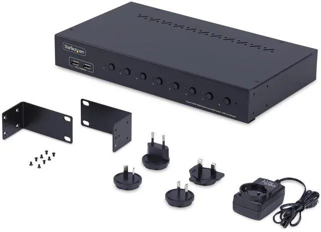 Alt view image 9 of 9 - StarTech 8-Port HDMI KVM Switch with 1U Rack Mount Kit, 4K 60Hz HDMI 2.0, Push-Button & Hotkey Switching, 4-Port USB Hub, OS Independent, TAA Compliant - R8AH202-KVM-SWITCH
