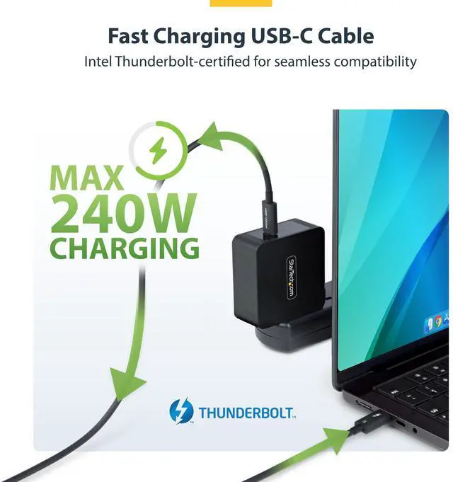 Alt view image 8 of 10 - StarTech 3ft (1m) Thunderbolt 5 Cable, 80Gbps/Up to 120Gbps, 240W PD, 8K 60Hz Video, Certified Thunderbolt Cable - Compatible w/Thunderbolt 4/USB4/USB-C - TBLT5MM1M240W