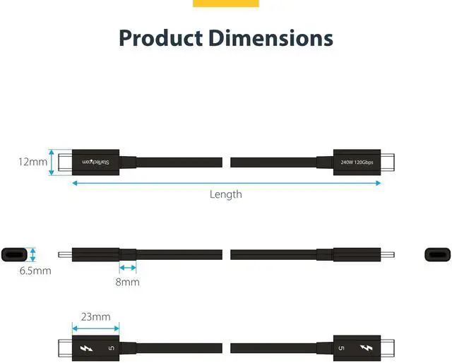 Alt view image 9 of 10 - StarTech 2.6ft (80cm) Thunderbolt 5 Cable, 80Gbps/Up to 120Gbps, 240W PD, 8K 60Hz Video, Certified Thunderbolt Cable - Compatible w/Thunderbolt 4/USB4/USB-C - TBLT5MM80CM240W