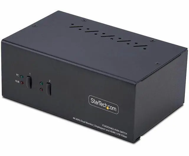 Alt view image 5 of 10 - StarTech 2-Port Dual-Monitor DisplayPort and HDMI KVM Switch - 4K 60Hz - 1x HDMI & 1x DP Monitor - 2-Port USB 5Gbps Hub - 2x USB HID Ports - TAA Compliant - P2ADDH462-KVM-SWITCH