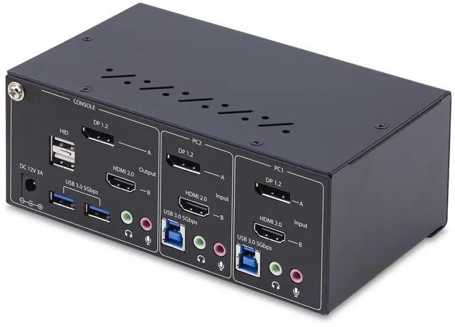 Alt view image 6 of 10 - StarTech 2-Port Dual-Monitor DisplayPort and HDMI KVM Switch - 4K 60Hz - 1x HDMI & 1x DP Monitor - 2-Port USB 5Gbps Hub - 2x USB HID Ports - TAA Compliant - P2ADDH462-KVM-SWITCH