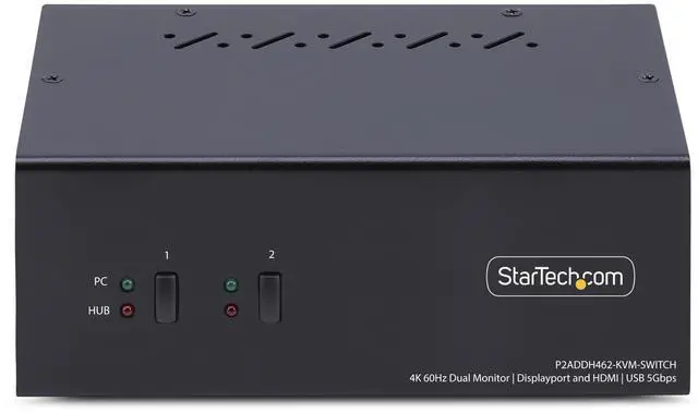 Alt view image 7 of 10 - StarTech 2-Port Dual-Monitor DisplayPort and HDMI KVM Switch - 4K 60Hz - 1x HDMI & 1x DP Monitor - 2-Port USB 5Gbps Hub - 2x USB HID Ports - TAA Compliant - P2ADDH462-KVM-SWITCH