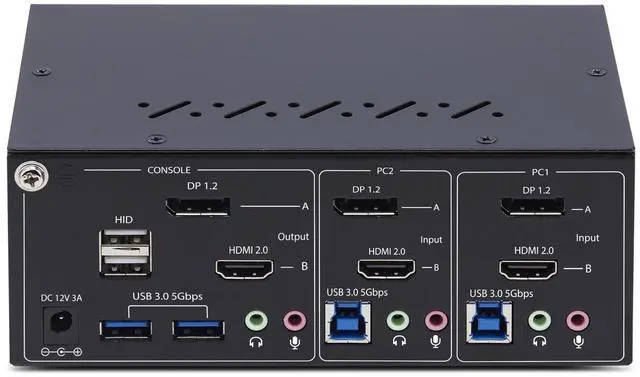 Alt view image 8 of 10 - StarTech 2-Port Dual-Monitor DisplayPort and HDMI KVM Switch - 4K 60Hz - 1x HDMI & 1x DP Monitor - 2-Port USB 5Gbps Hub - 2x USB HID Ports - TAA Compliant - P2ADDH462-KVM-SWITCH