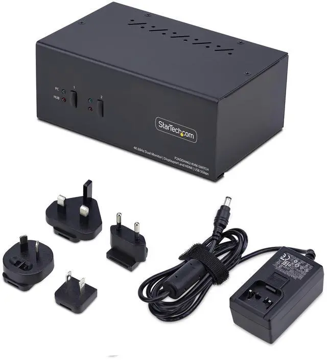 Alt view image 10 of 10 - StarTech 2-Port Dual-Monitor DisplayPort and HDMI KVM Switch - 4K 60Hz - 1x HDMI & 1x DP Monitor - 2-Port USB 5Gbps Hub - 2x USB HID Ports - TAA Compliant - P2ADDH462-KVM-SWITCH