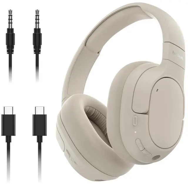 Alt view image 8 of 14 - Belkin SoundForm Isolate Wireless Active Noise Cancelling Closed-Back Over-Ear Headphones, Sand