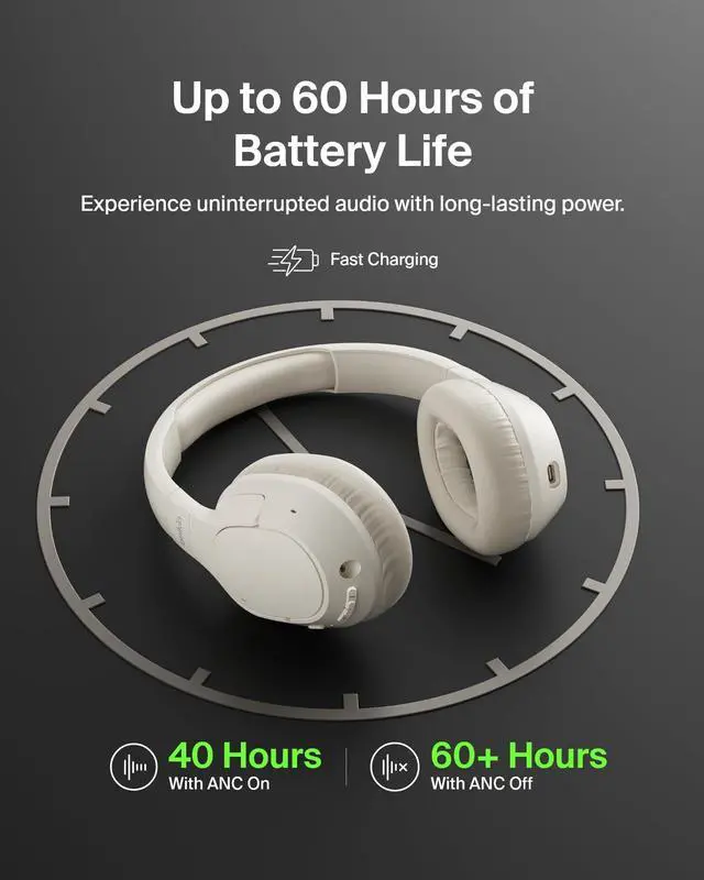 Alt view image 12 of 14 - Belkin SoundForm Isolate Wireless Active Noise Cancelling Closed-Back Over-Ear Headphones, Sand