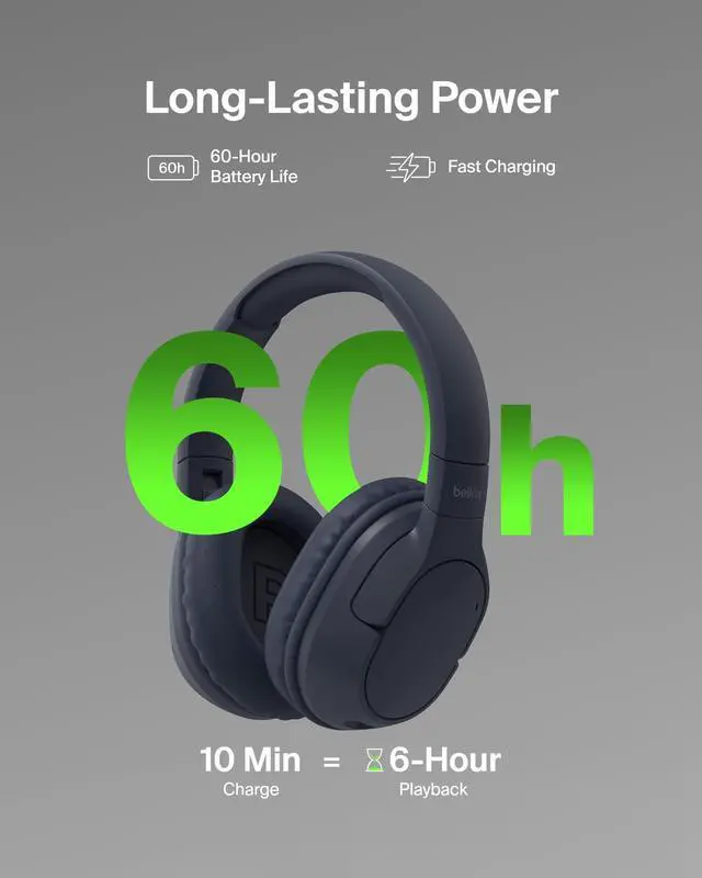 Alt view image 9 of 14 - Belkin SoundForm Surround Wireless Over-Ear Headphones AUD009fqBL - Blue