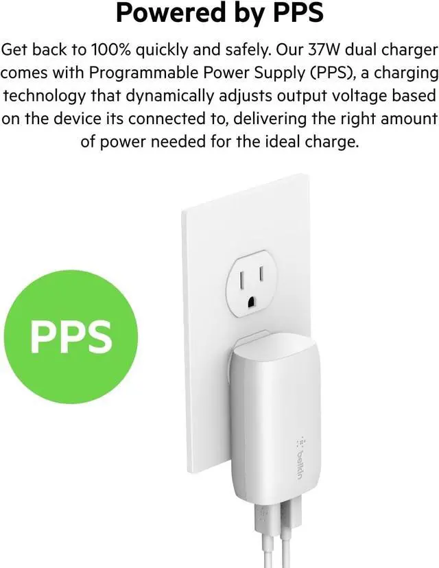 Alt view image 3 of 7 - Belkin Dual Wall Charger with PPS + USB-C Cable w/Lightning Connector