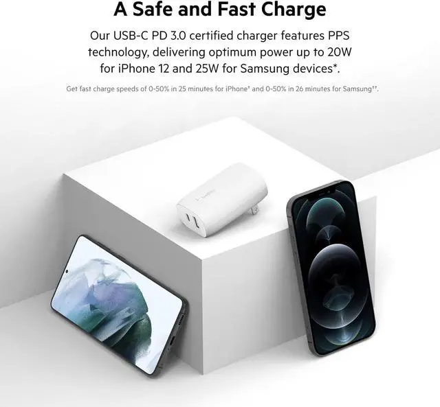 Alt view image 5 of 7 - Belkin Dual Wall Charger with PPS + USB-C Cable w/Lightning Connector
