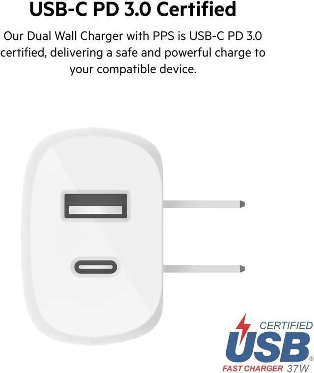 Alt view image 6 of 7 - Belkin Dual Wall Charger with PPS + USB-C Cable w/Lightning Connector
