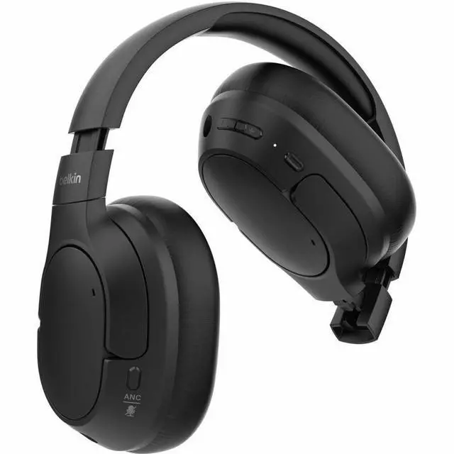 Alt view image 2 of 14 - Belkin SoundForm Isolate Wireless Active Noise Cancelling Closed-Back Over-Ear Headphones, Black
