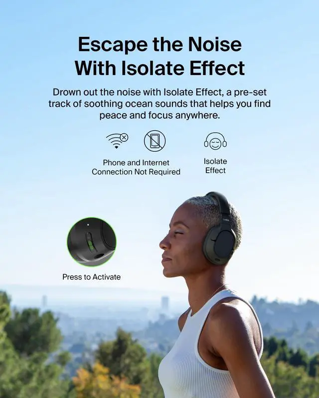 Alt view image 4 of 14 - Belkin SoundForm Isolate Wireless Active Noise Cancelling Closed-Back Over-Ear Headphones, Black