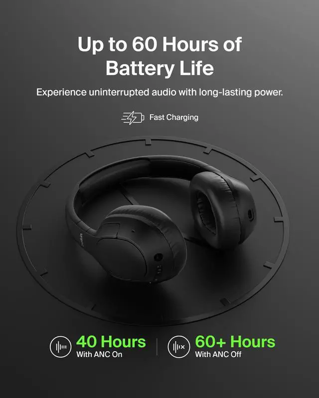 Alt view image 6 of 14 - Belkin SoundForm Isolate Wireless Active Noise Cancelling Closed-Back Over-Ear Headphones, Black