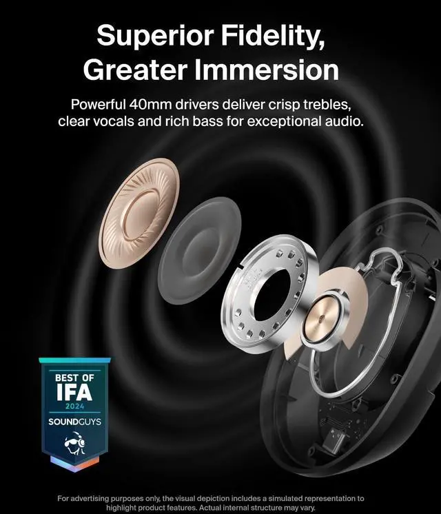 Alt view image 7 of 14 - Belkin SoundForm Isolate Wireless Active Noise Cancelling Closed-Back Over-Ear Headphones, Black