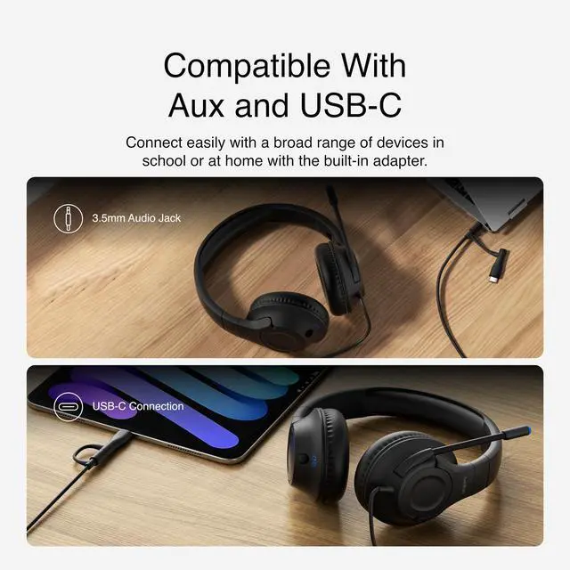 Alt view image 9 of 11 - Belkin SoundForm Inspire high-quality Wired Over-Ear Headset for Kids - Black