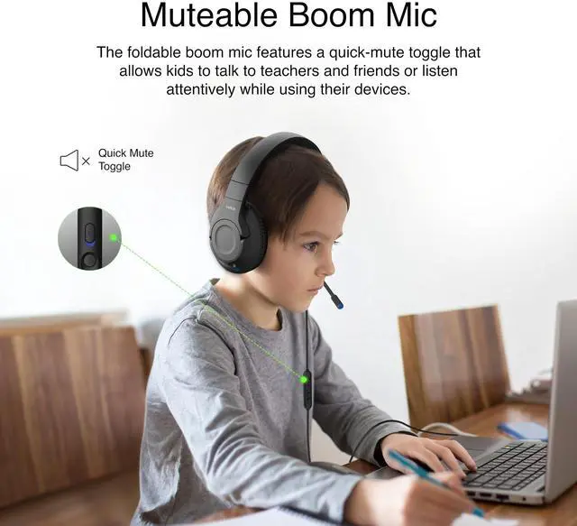 Alt view image 10 of 11 - Belkin SoundForm Inspire high-quality Wired Over-Ear Headset for Kids - Black