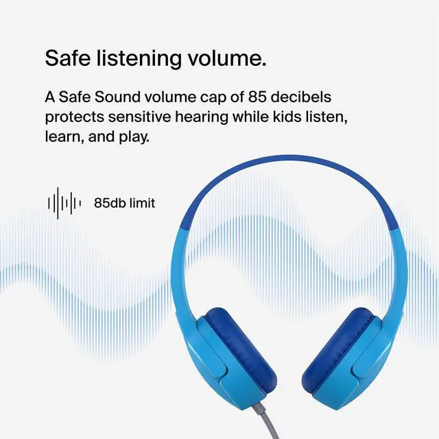 Alt view image 9 of 14 - Belkin SoundForm Mini Wired On-Ear Headphones for Kids - Stereo - Mini-phone (3.5mm) - Wired - On-ear, Over-the-head - Binaural - Ear-cup - Blue