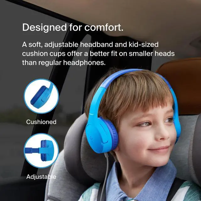 Alt view image 12 of 14 - Belkin SoundForm Mini Wired On-Ear Headphones for Kids - Stereo - Mini-phone (3.5mm) - Wired - On-ear, Over-the-head - Binaural - Ear-cup - Blue