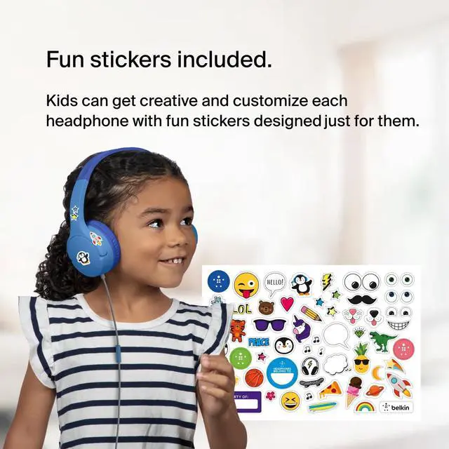 Alt view image 14 of 14 - Belkin SoundForm Mini Wired On-Ear Headphones for Kids - Stereo - Mini-phone (3.5mm) - Wired - On-ear, Over-the-head - Binaural - Ear-cup - Blue