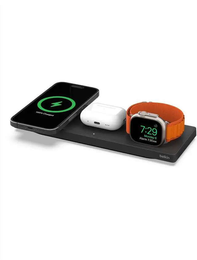 Alt view image 9 of 15 - Belkin 3-in-1 Wireless Charging Pad with Official MagSafe Charging 15W, Black