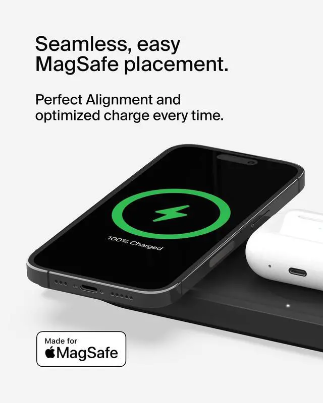 Alt view image 11 of 15 - Belkin 3-in-1 Wireless Charging Pad with Official MagSafe Charging 15W, Black