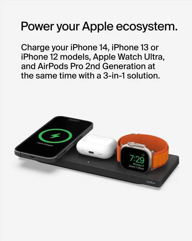 Alt view image 12 of 15 - Belkin 3-in-1 Wireless Charging Pad with Official MagSafe Charging 15W, Black
