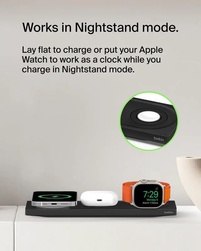 Alt view image 15 of 15 - Belkin 3-in-1 Wireless Charging Pad with Official MagSafe Charging 15W, Black