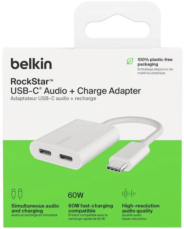 Alt view image 10 of 10 - Belkin RockStar USB-C to USB-C Audio Adapter White (F7U081btWH)
