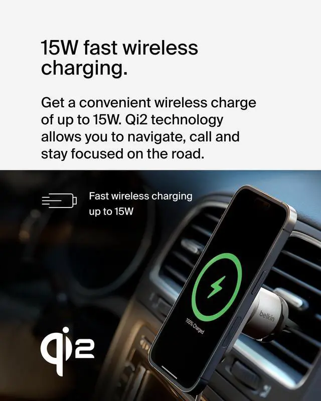 Alt view image 12 of 13 - Belkin BoostCharge Pro Magnetic Wireless Car Charger with Qi2 15W - For Qi2-enabled Device, iPhone - Input connectors: USB - MagSafe Technology, Fast Charging, Magnetic